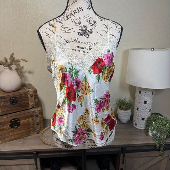 Victoria's Secret Other - Vintage Victoria's Secret Gold Label Satin Floral Lace Slip Tank Size M 80's